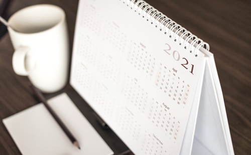 Close up of a calendar on table